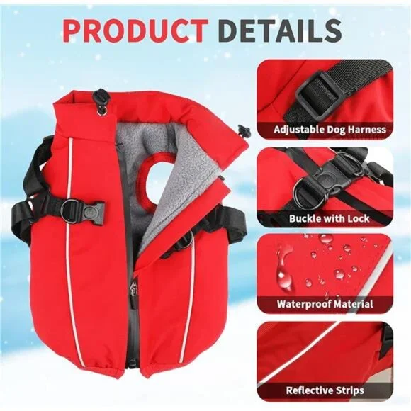 Dog Winter Coat Reflective Water-Resistant Jacket, Fleece Lined Puppy XS - Picture 4 of 8